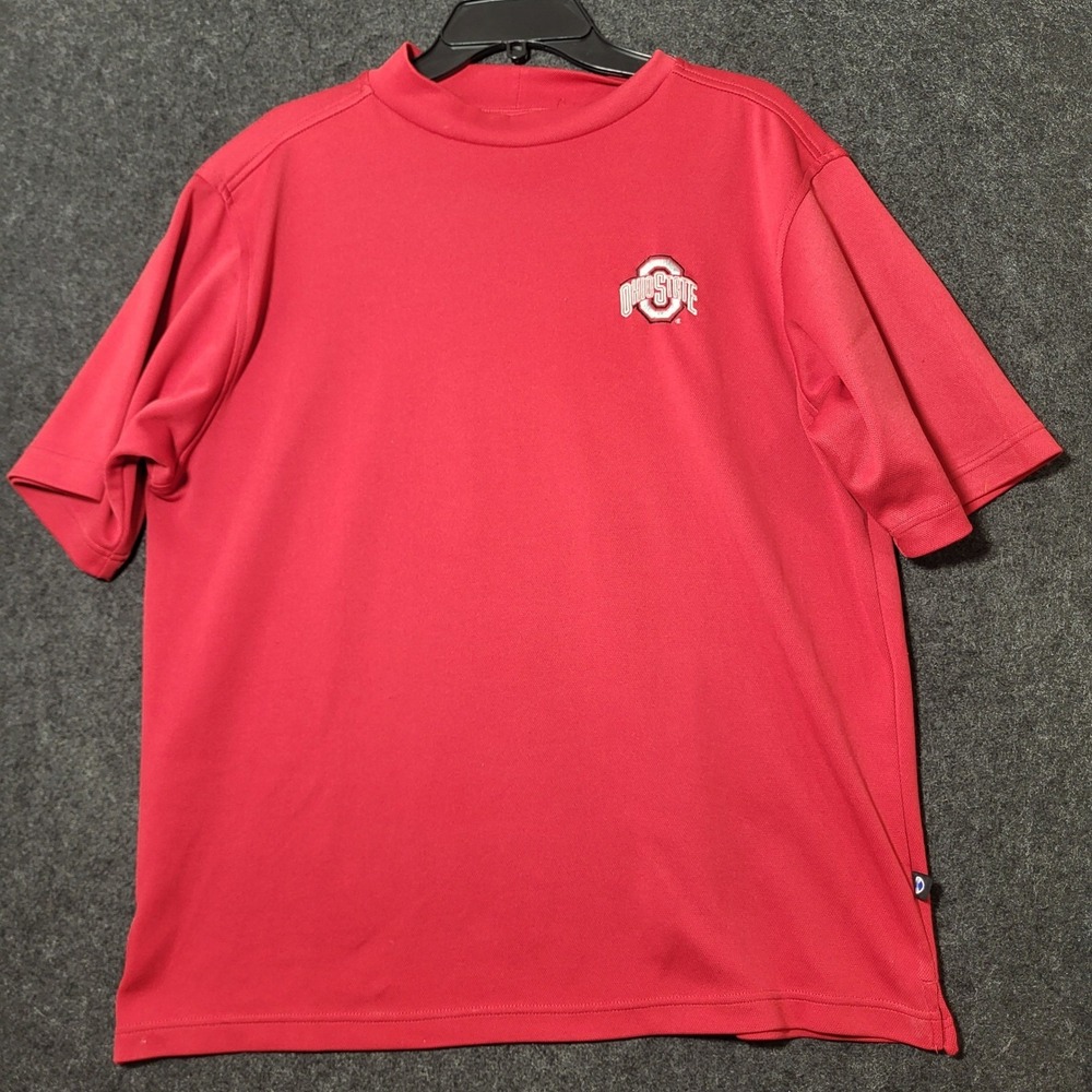 Holloway Ohio State Buckeyes Mens Red Short Sleeve Mock Neck Shirt Embroidered L